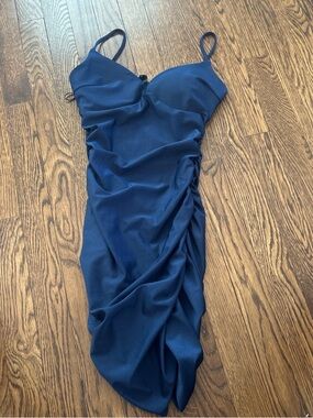 Windsor Navy Ruched Spaghetti-Strap Midi Dress